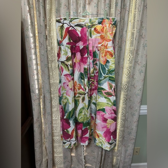 Farm Rio Painted Flowers Belted Cotton Skirt w/ Pockets Size Small RUNS LARGE - Picture 2 of 6